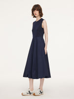 Dark Navy Bubble Hem Women Sleeveless Maxi Dress With Bag GOELIA