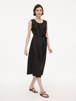 18MM Gambiered Canton Gauze Women Sleeveless Belted Maxi Dress GOELIA