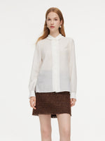 Acetate Blend Pleated Ruffle Collar Women Shirt GOELIA