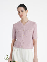 Openwork Round Neck Knitted Women Cardigan GOELIA