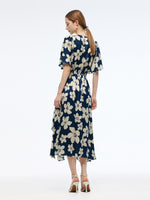 Batwing Sleeve V-Neck Women Asymmetric Hem Maxi Dress GOELIA