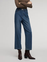 100% Cotton Denim Fleece Lined Women Straight Ankle Length Jeans GOELIA