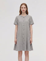 Tencel Linen Blend Sequined Round Neck Women Mini Dress GOELIA