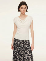 Tencel Mulberry Silk Cowl Neck Women Cap Sleeve Knit Top GOELIA