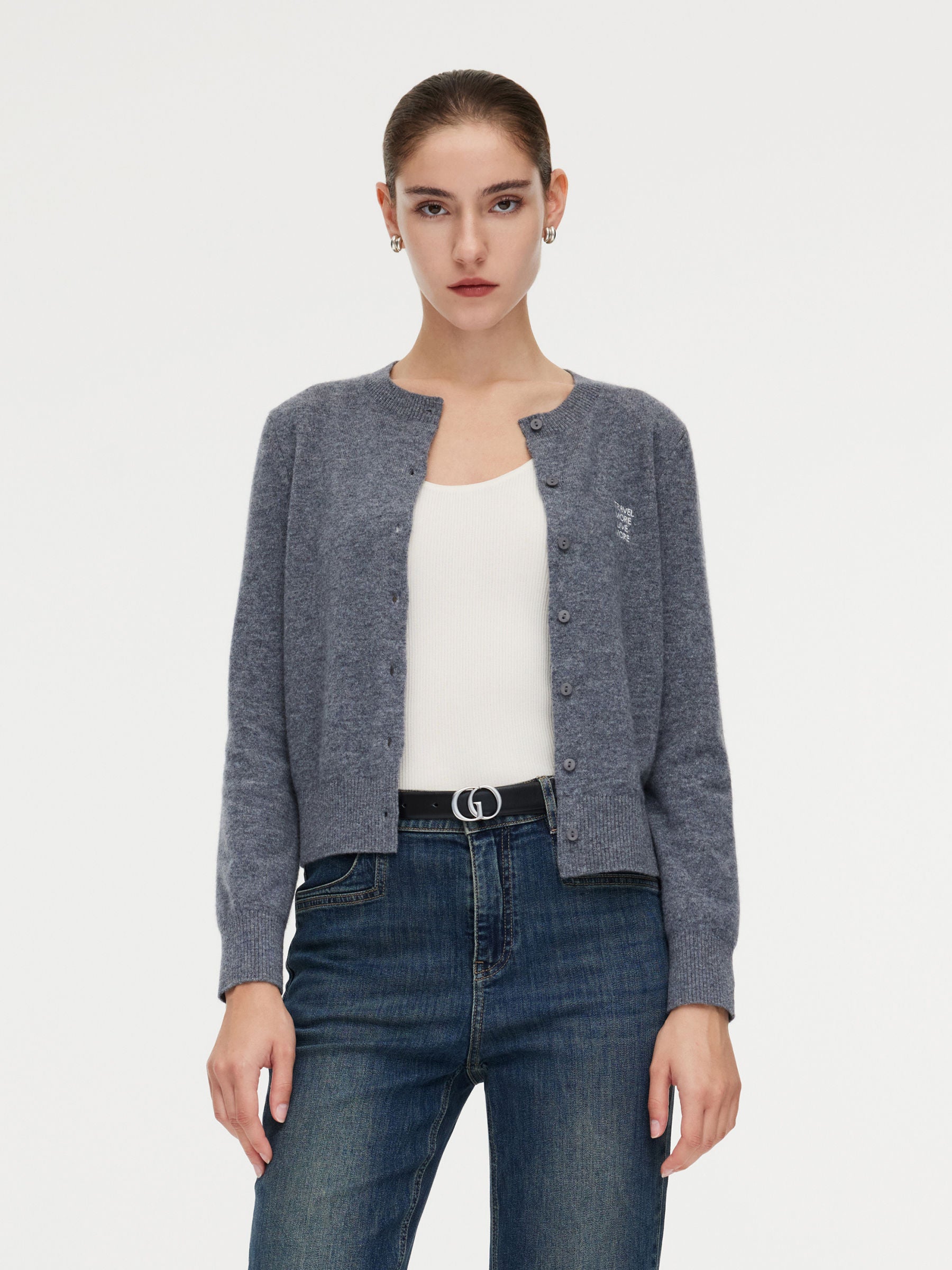 100% Wool Letter Embroidered Women Cardigan GOELIA