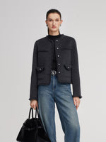 100% Wool Frayed Edge Women Jacket GOELIA