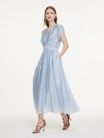 Tencel Blend Twist Front V-Neck Women Maxi Dress GOELIA