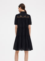 Tencel Blend Women Tiered Mini Dress With Ribbon GOELIA
