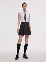 Worsted Wool Blend Pleated A-Line Women Culotte Skirt GOELIA