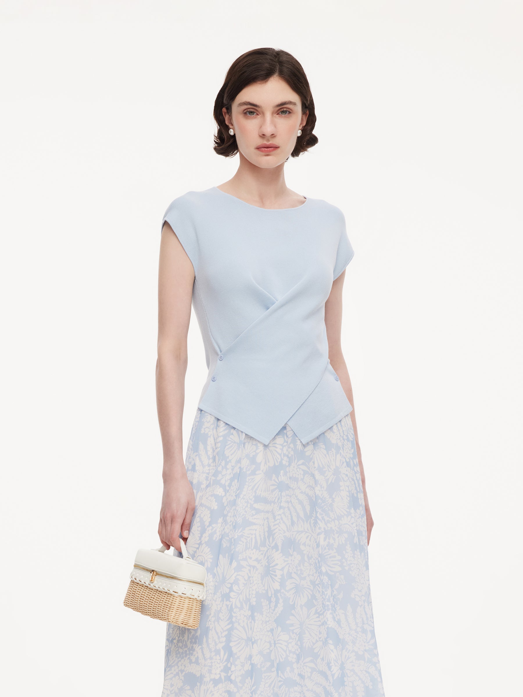 Triacetate Lyocell Blend Asymmetric Wrap Front Women Knit Top GOELIA