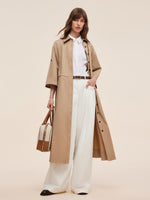 Cotton Drawstring Waist Women Trench Coat GOELIA