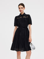 Tencel Blend Women Tiered Mini Dress With Ribbon GOELIA