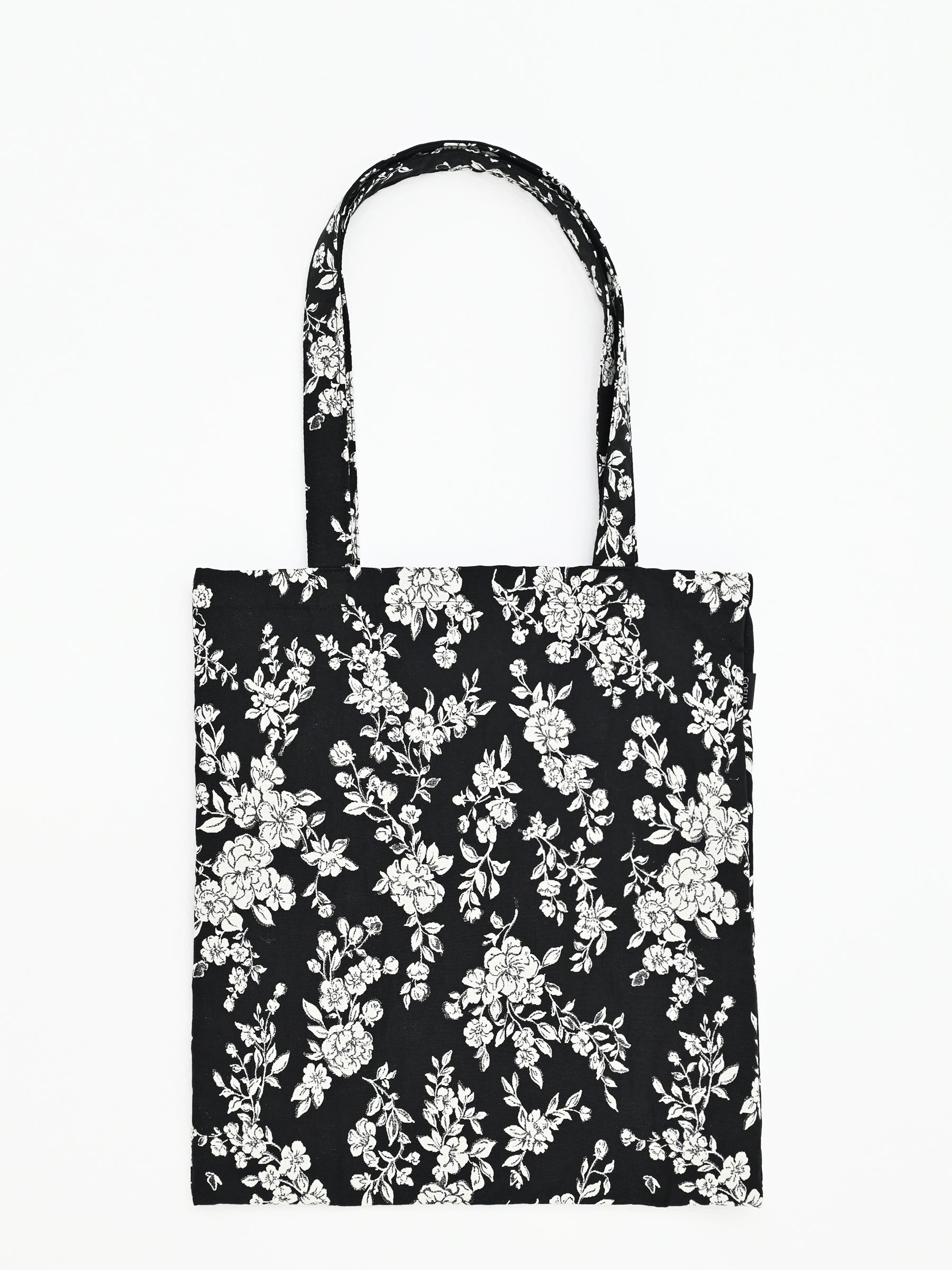 Small White Camellia On Black Jacquard Tote Bag GOELIA