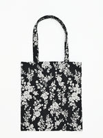 Small White Camellia On Black Jacquard Tote Bag GOELIA