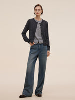 100% Machine Washable Wool Faux-Layered Women Cardigan GOELIA