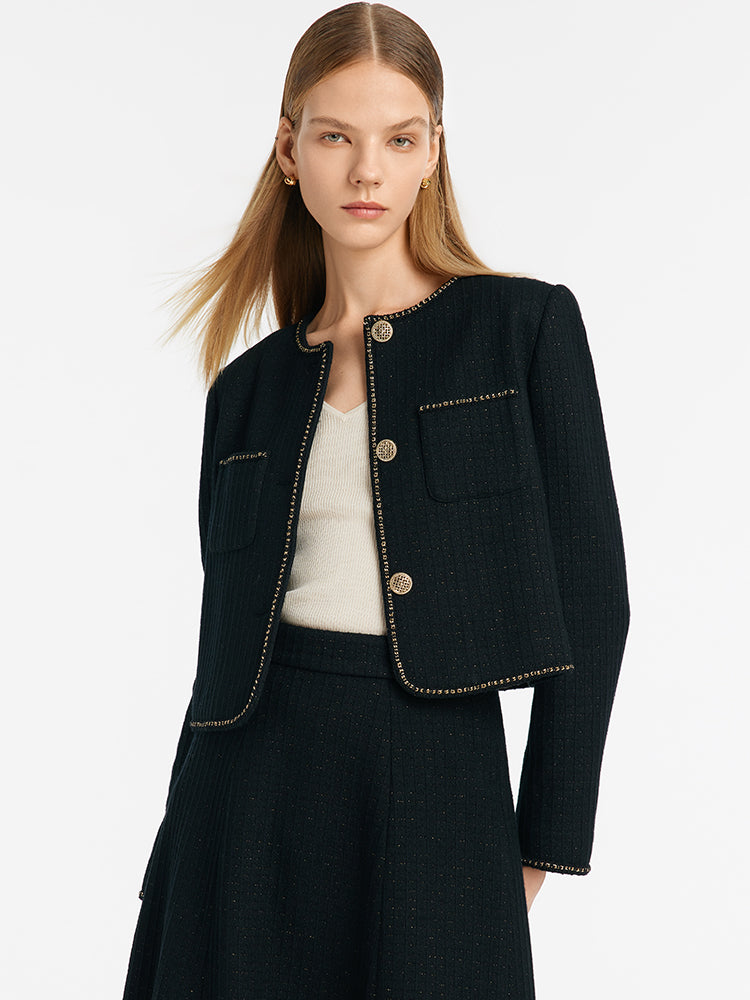 Single-Breasted Crop Jacket And Half Skirt Two-Piece Suit GOELIA