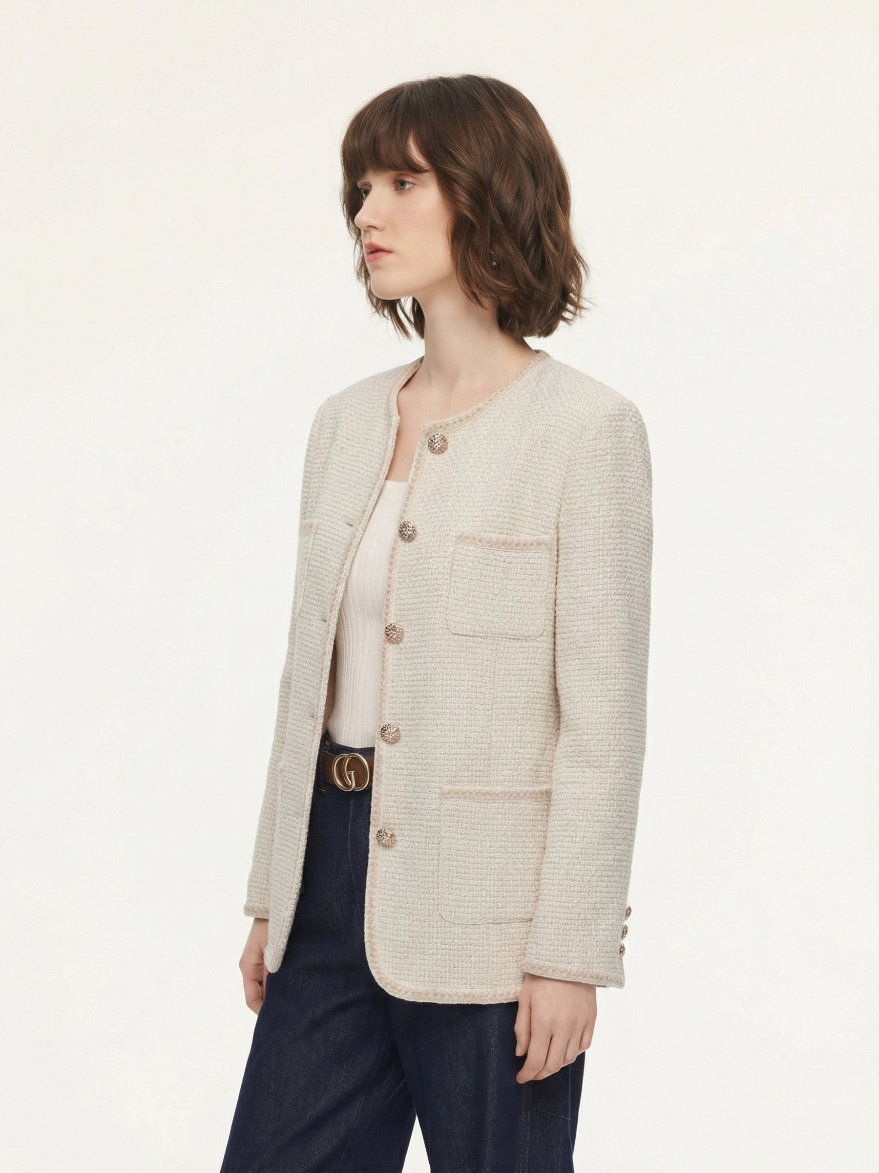 Wool Blend Tweed Braided Trim Women Jacket GOELIA