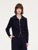 Lyocell Wool Blend Stripe Reversible Zip-Up Women Cardigan GOELIA