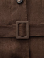 100% Linen Women V-Neck Midi Dress With Belt GOELIA