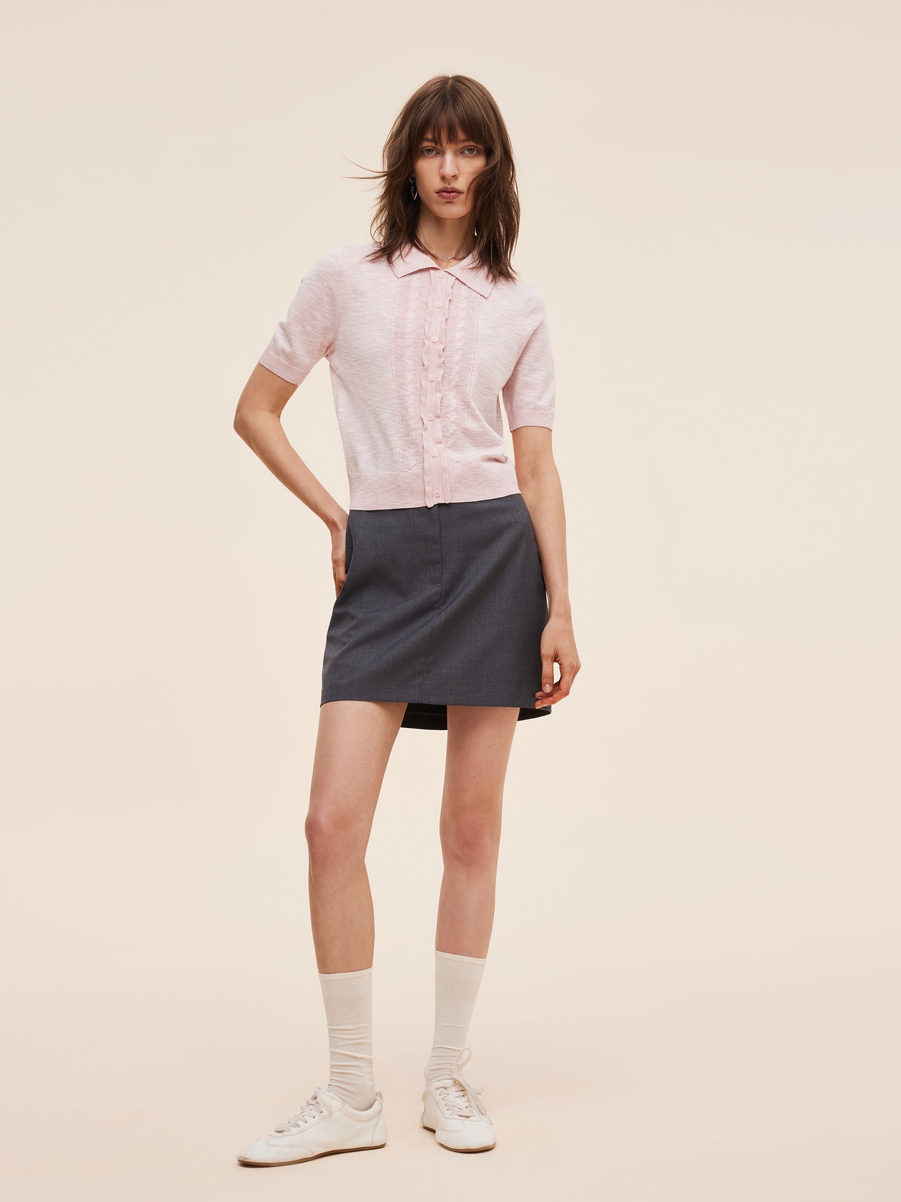 Stretchy Lapel Women Pullover Knit Top GOELIA