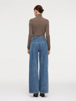 Pre-Order 100% Cotton Denim Fleece Lined Women Wide Leg Jeans GOELIA
