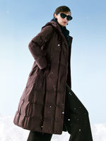 Quilted Hooded Goose Down Wrap Overcoat GOELIA