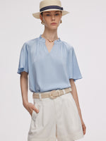 22MM Mulberry Silk Women Ruffle Sleeve Blouse GOELIA