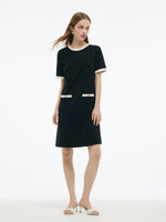 Tencel Blend Contrast Trim Women Knit Mini Dress GOELIA