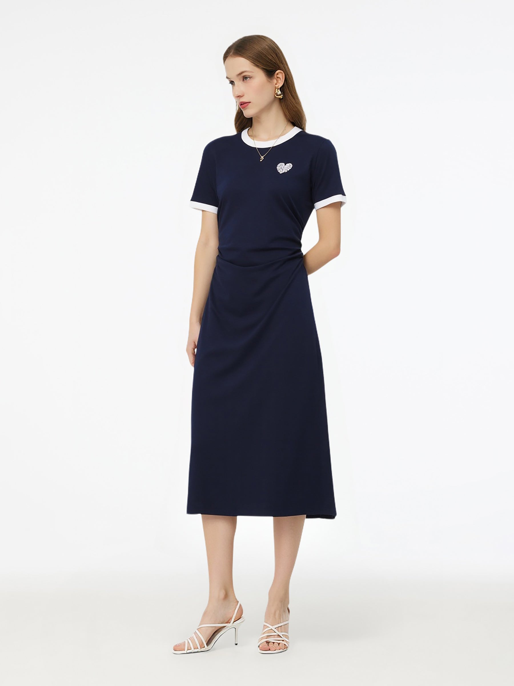 Side Pleat Round Neck Women Knit Midi Dress GOELIA