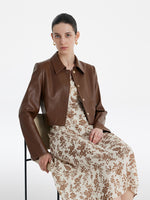 Eco-Friendly Leather Lapel Women Crop Jacket GOELIA