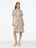 19MM Mulberry Silk Floral Print V-Neck Women Wrap Midi Dress GOELIA
