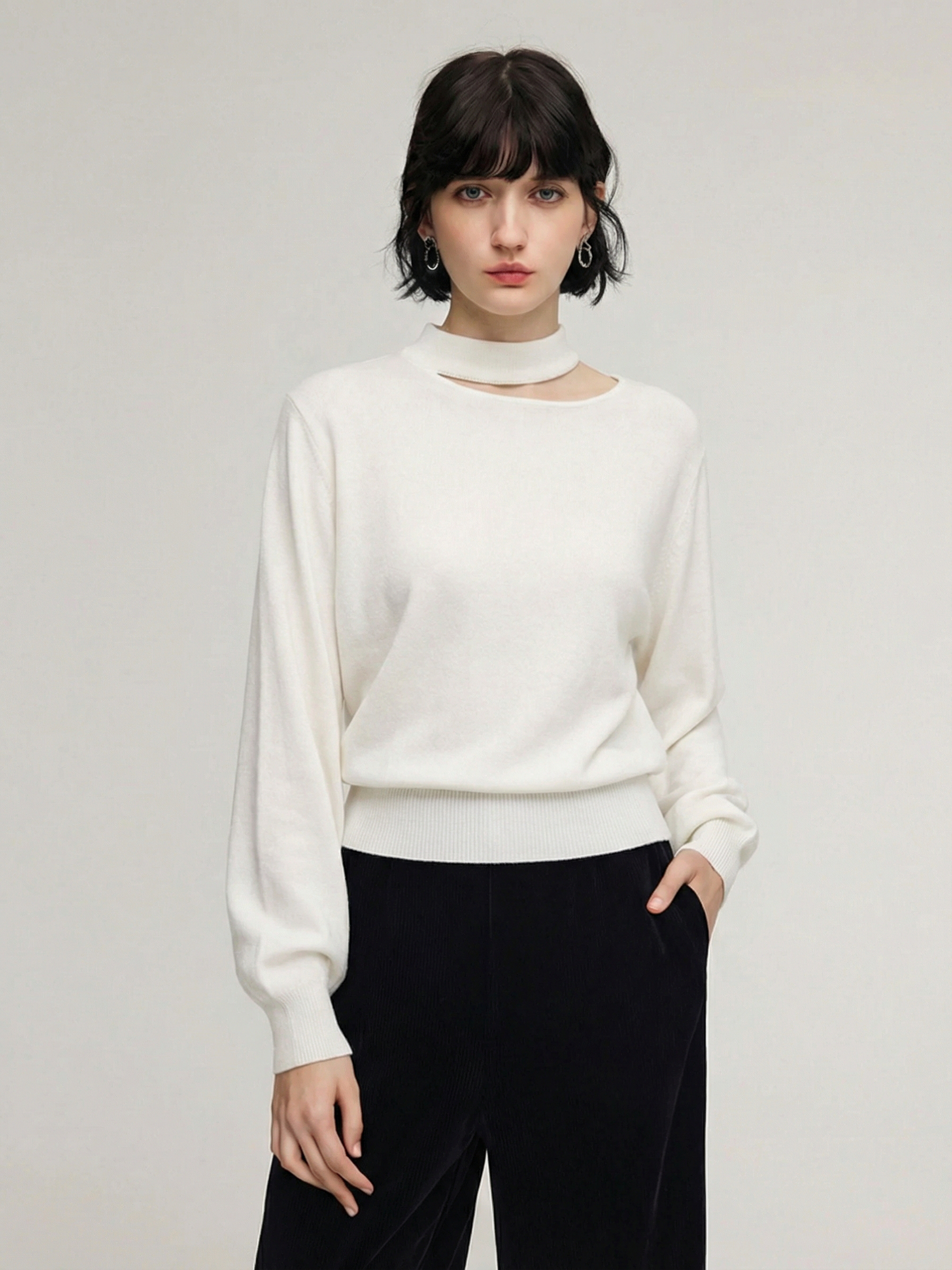 100% Wool Cut Out Women Sweater GOELIA