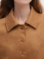 Faux Suede Women Single Breasted Crop Jacket GOELIA