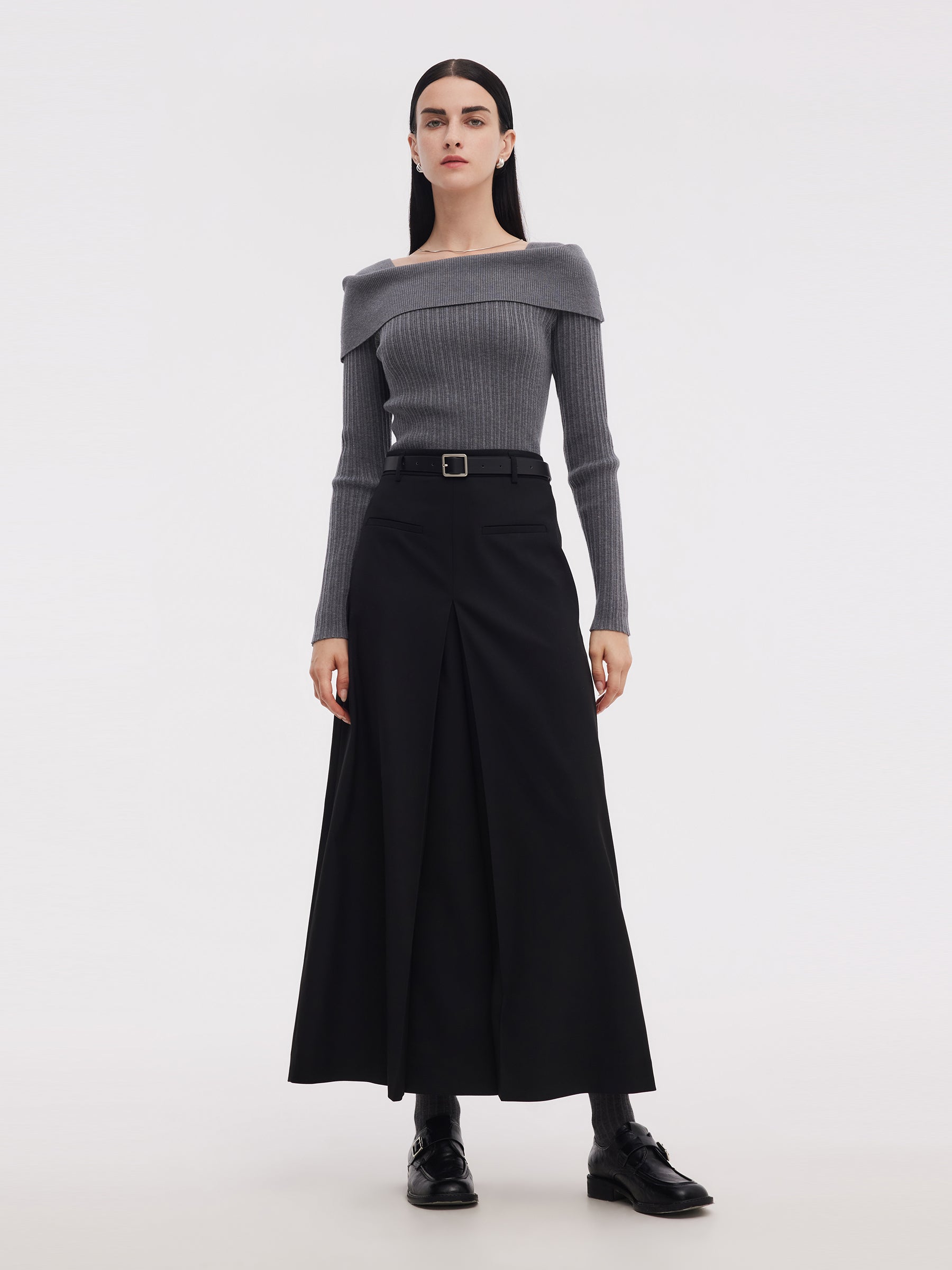 H-Line Pleated Women Skirt With Belt GOELIA