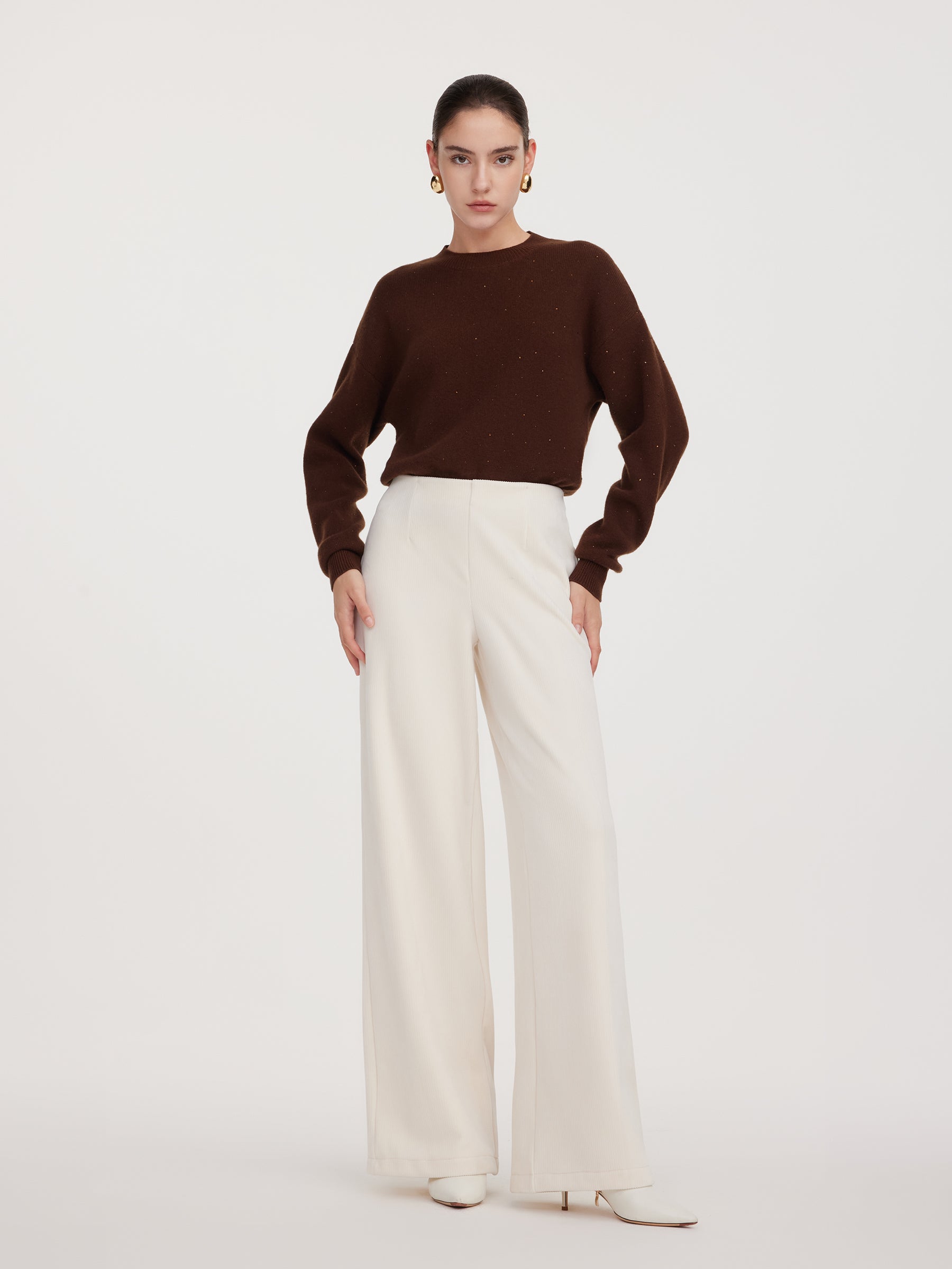 Velvet Ribbed Loose Straight Leg Women Knit Pants GOELIA