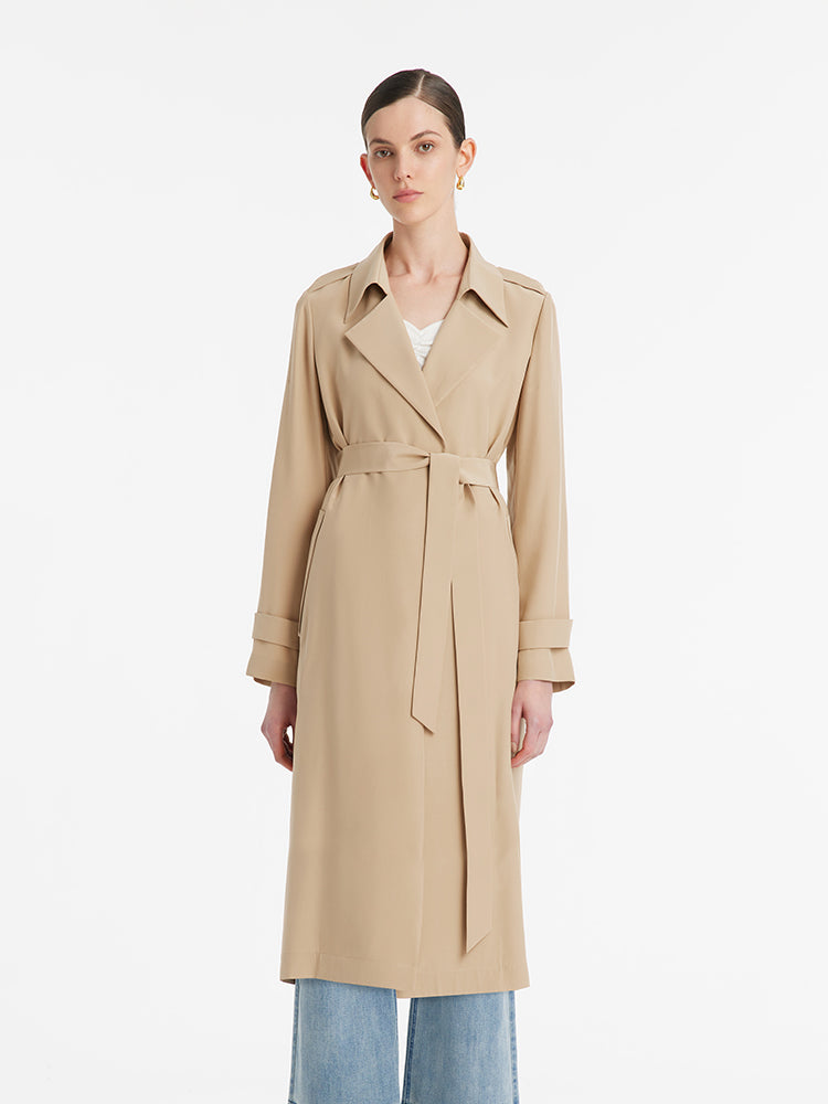 22 Momme Mulberry Silk Wrapped Women Trench Coat With Belt GOELIA