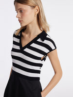 Tencel Striped Patchwork Women Midi Dress GOELIA