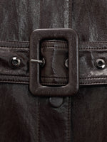 PU Leather Stand Collar Wind-Proof Women Belted Jacket GOELIA