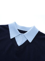 100% Wool Color Block Faux Two-Piece Women Sweater GOELIA