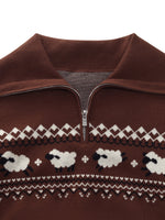 Fair Isle Half-Zip Knit Top And Skirt Two-Piece Set GOELIA