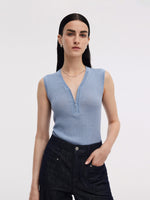 Tencel Blend Half-Zip Women V-Neck Knit Tank Top GOELIA