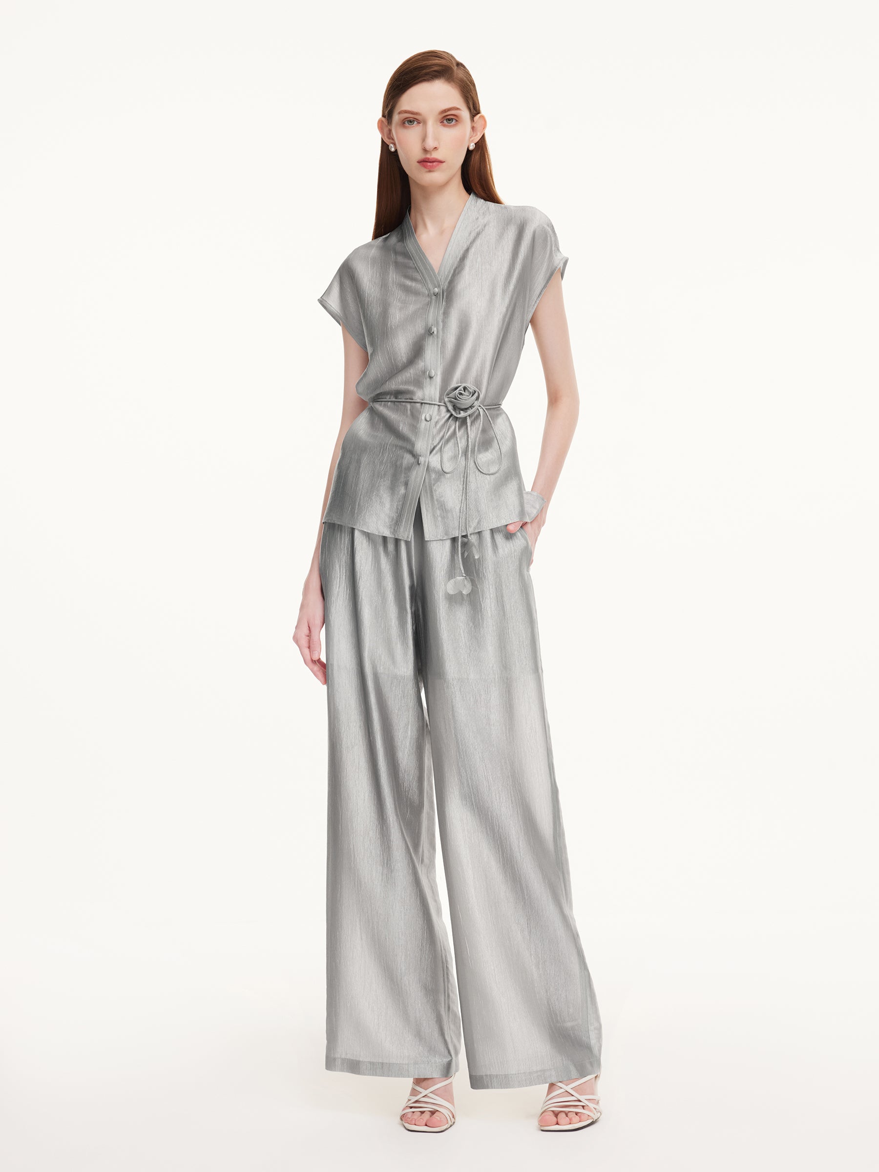 Acetate Blend Shirt And Pants Two-Piece Set GOELIA