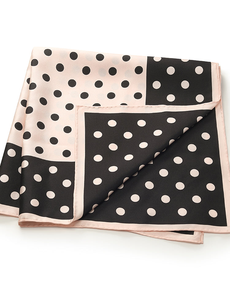 Black And Pink Polka Dots Printed Pure Silk Scarf GOELIA