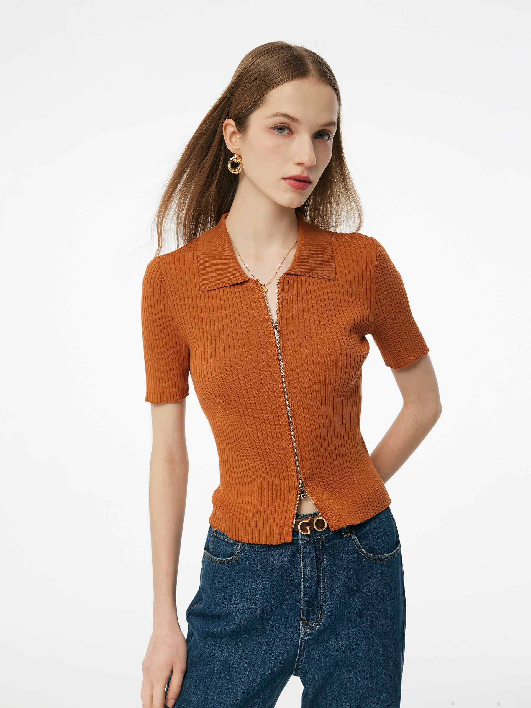 Tencel Blend Zip-Up Women Slim Fit Cardigan GOELIA