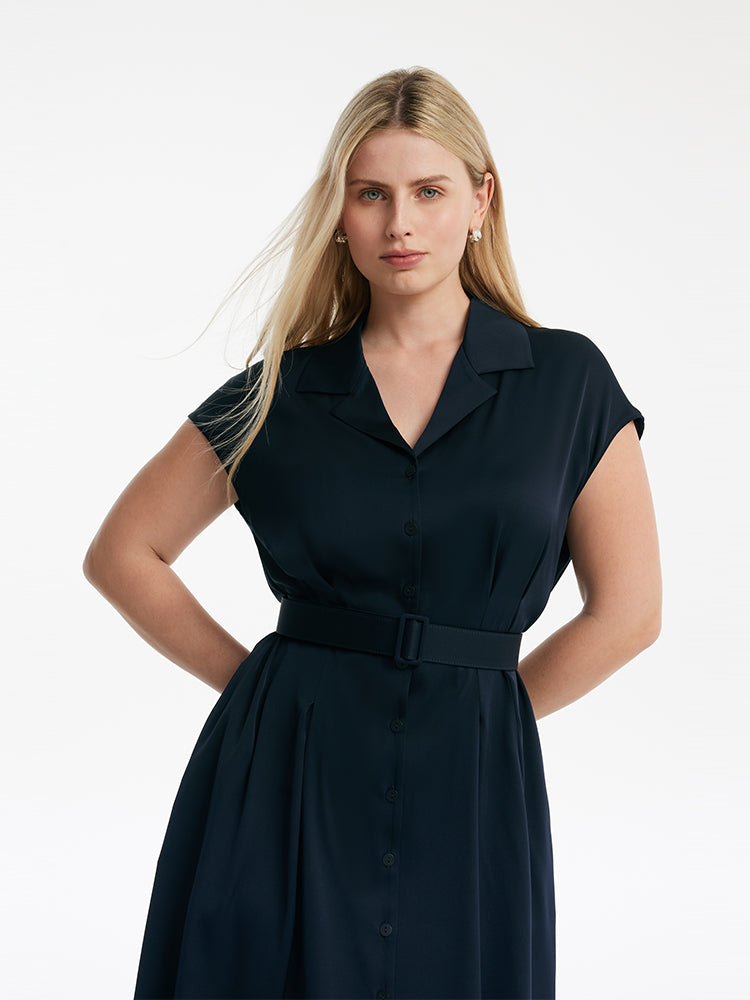 22 Momme Mulberry Silk Lapel Women Midi Dress With Belt – GOELIA