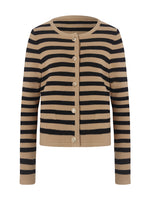 Button Up Woolen Striped Lady Cardigan GOELIA