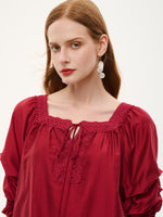 Tencel Blend Embroidered Square Neck Women Blouse GOELIA