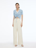 Lyocell Blend Drawstring Women Patchwork Knit Top GOELIA