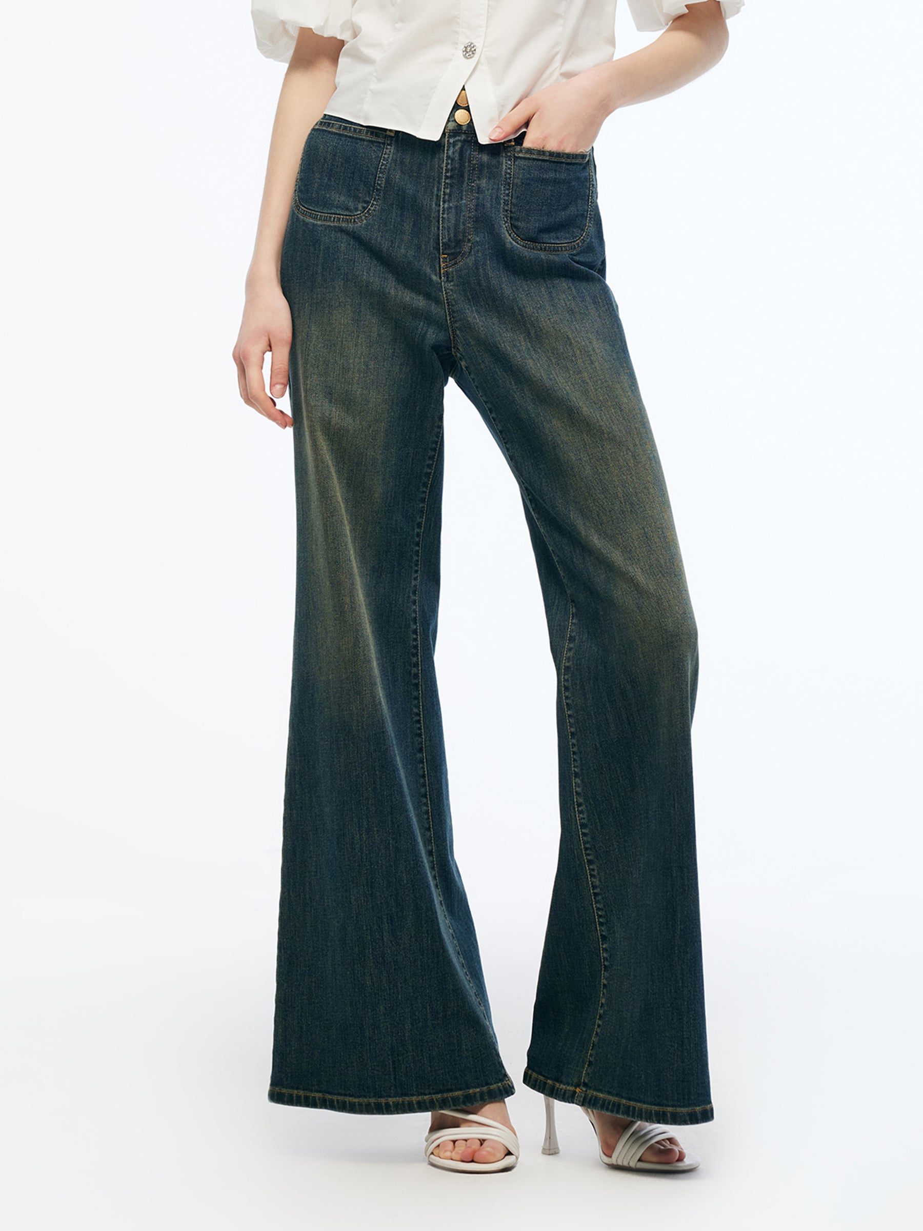 Denim High-Waisted Women Flared Jeans GOELIA