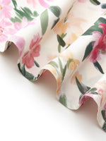 19MM Mulberry Silk Floral Print Side Twist Women Qipao Midi Dress GOELIA